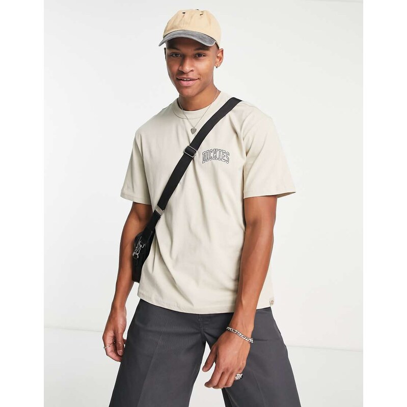 Dickies aitkin left chest logo t-shirt in beige-Neutral