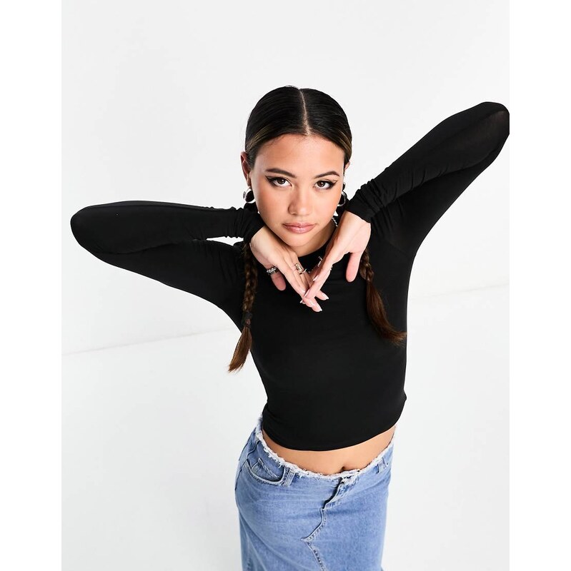 Weekday slim fit long sleeve t-shirt in black