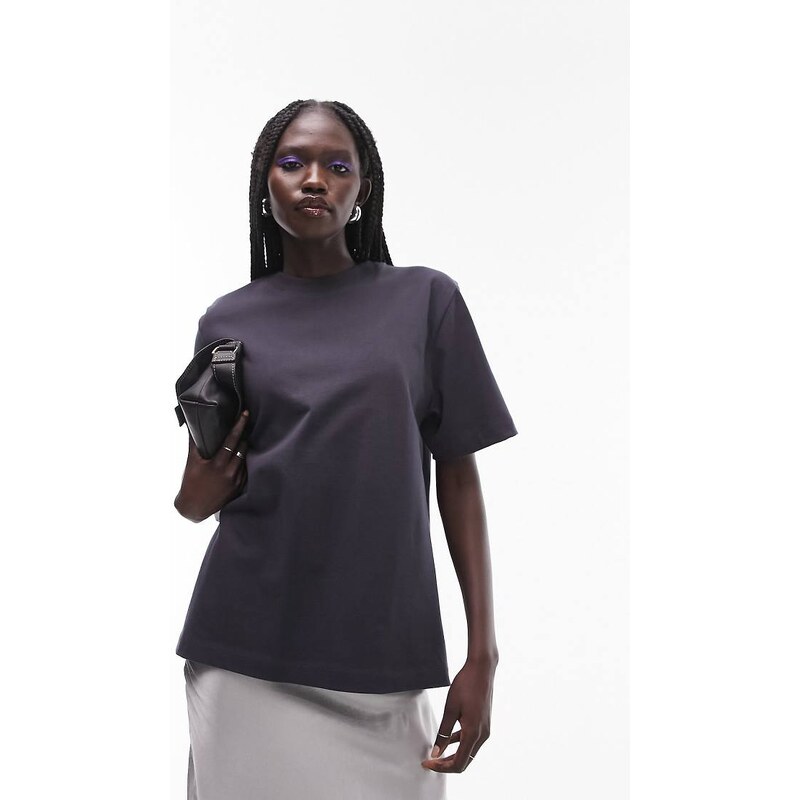 Topshop premium basic short sleeve tee in slate-Grey