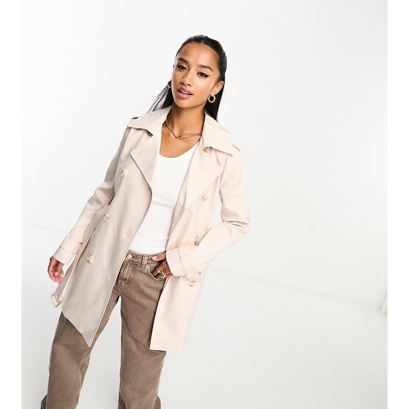 Forever New Petite belted trench coat in stone-Neutral 100065134