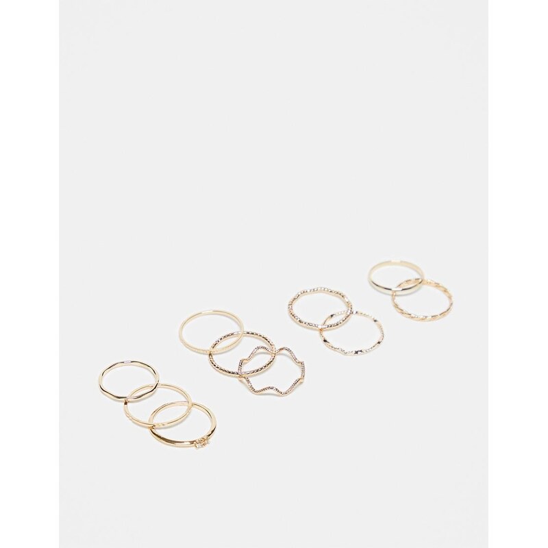 ASOS DESIGN pack of 12 rings with twist details and engraved designs 100065155