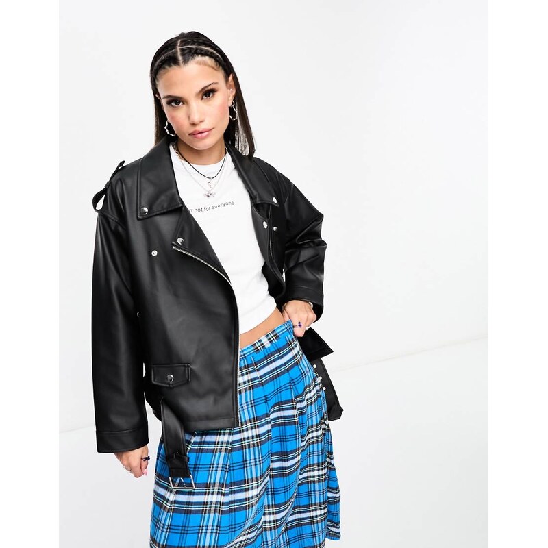 Noisy May faux leather oversized biker jacket in black 115715452