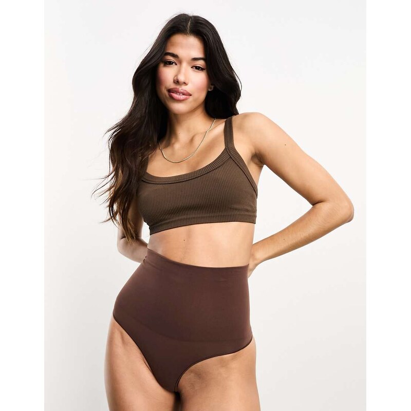 Vero Moda seamless high waisted thong in brown 100065492