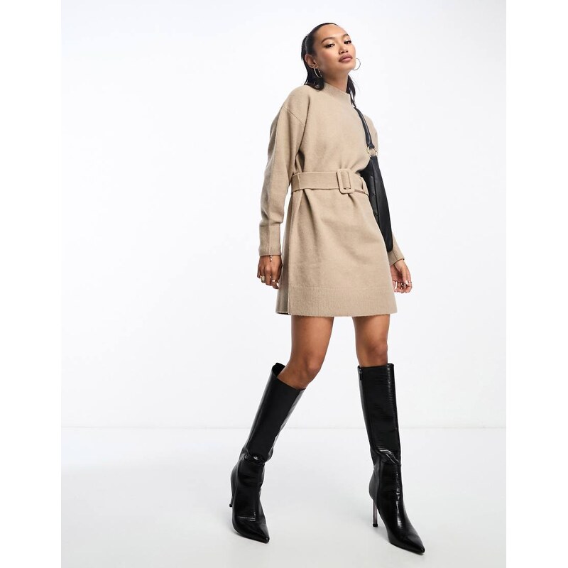 & Other Stories belted knitted dress in beige-Neutral 100065528