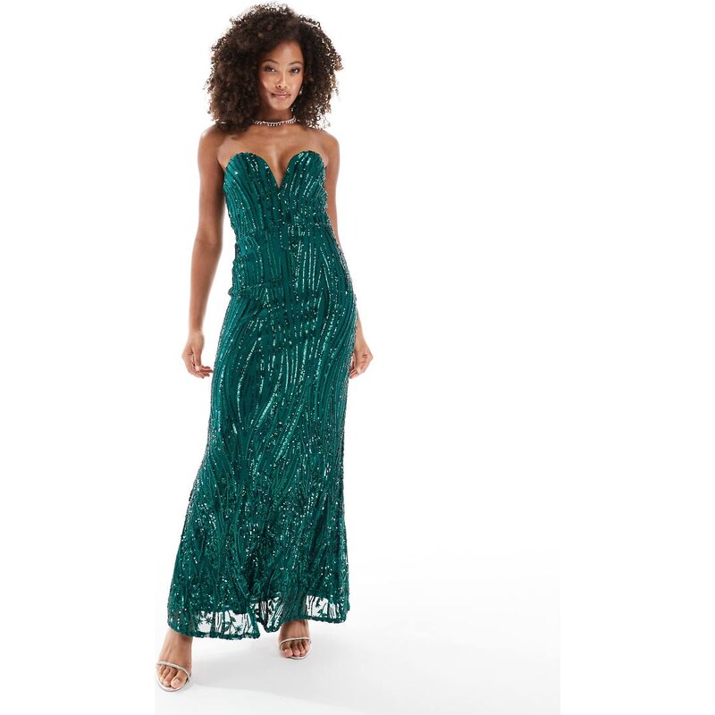 TFNC sequin bandeau maxi dress in emerald green 100065557