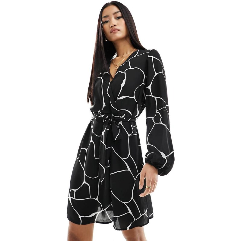 Vila wrap mini dress in mono print-Multi 100065709