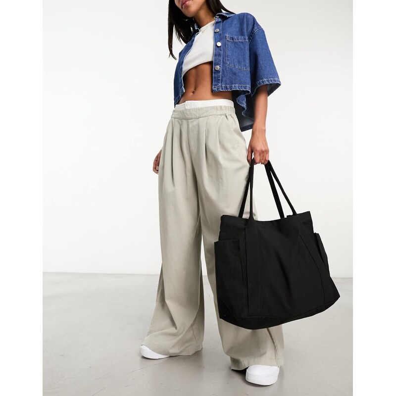 ASOS DESIGN oversized heavyweight canvas tote bag in black