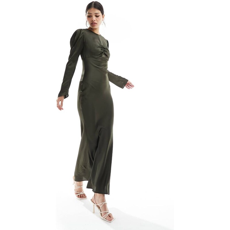 ASOS DESIGN ruched bust detail satin maxi dress in green 100066140
