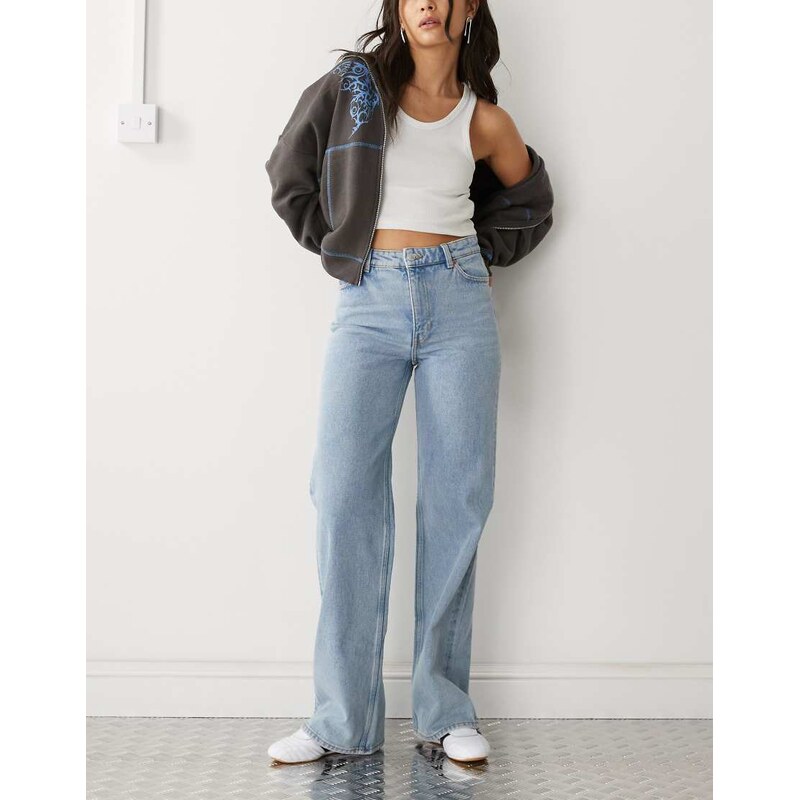 Monki Yoko high waist wide leg jeans in mid blue 100066353