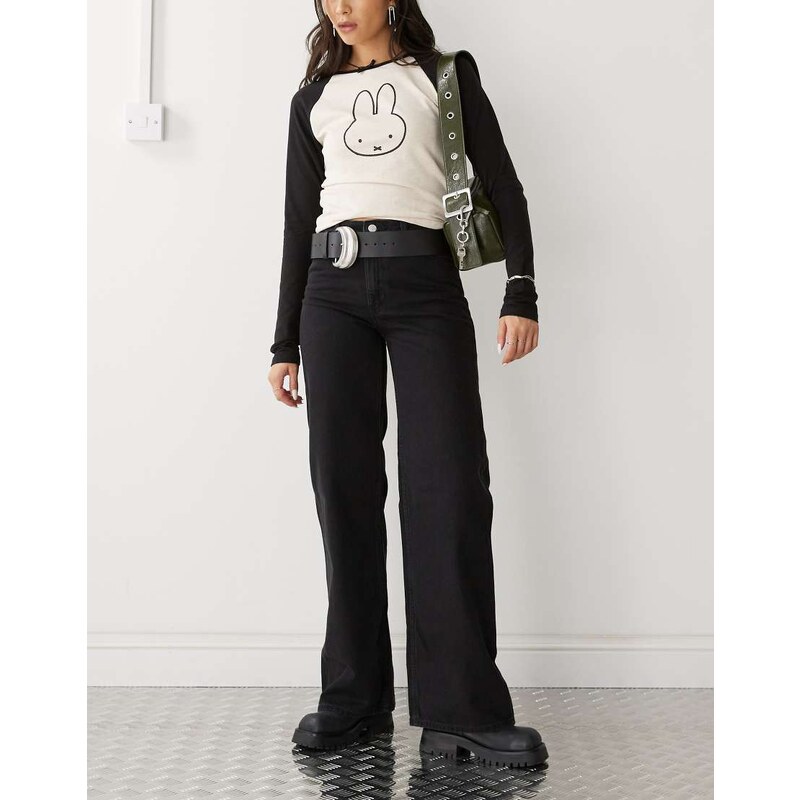 Monki Yoko high waist wide leg jeans in black 100713976