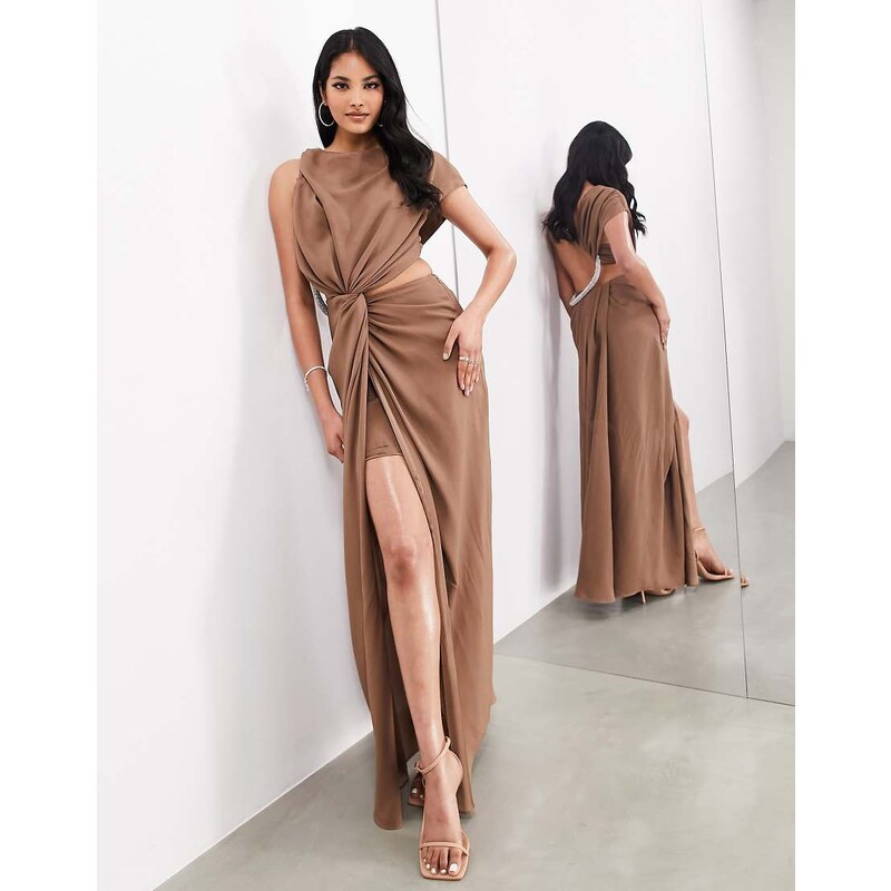 ASOS EDITION premium rope diamante neck detail one sided satin maxi 100066377