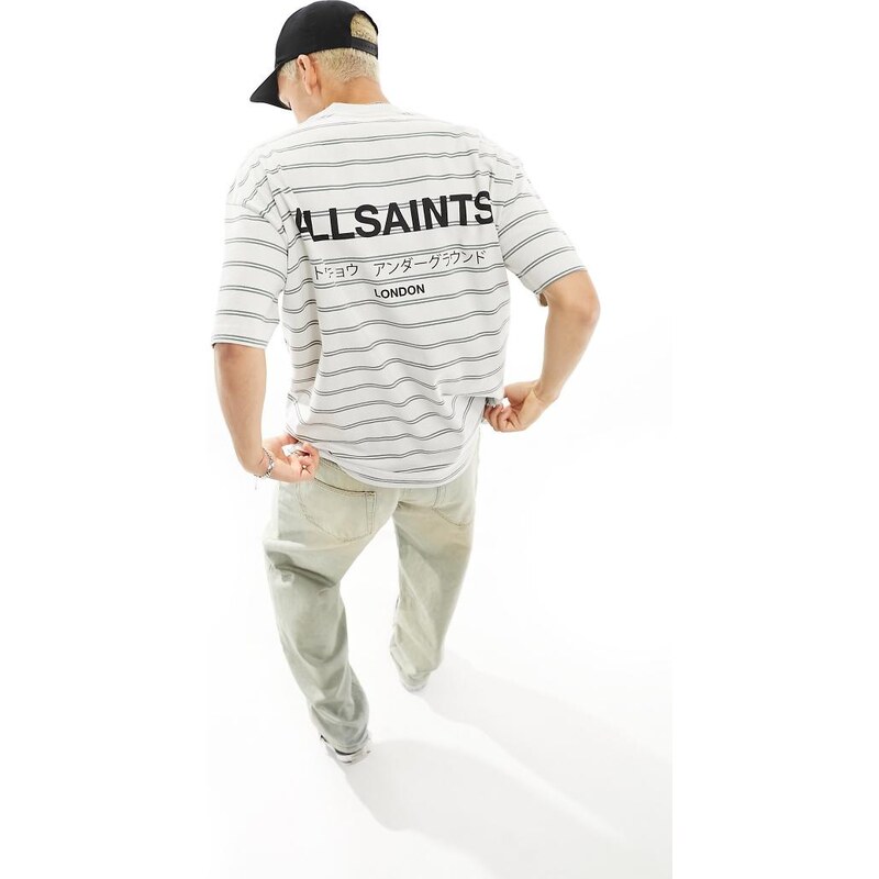 AllSaints Underground oversized t-shirt in light grey stripe
