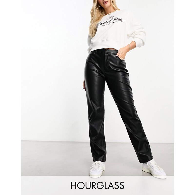 ASOS DESIGN Hourglass faux leather straight leg trouser in black