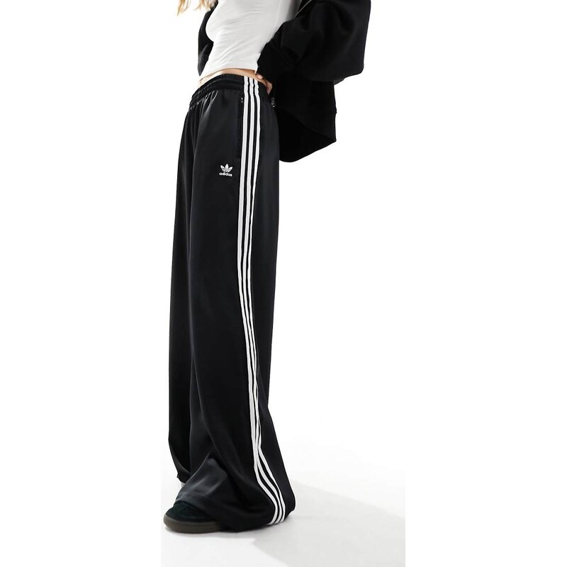 adidas Originals wide leg satin joggers in black