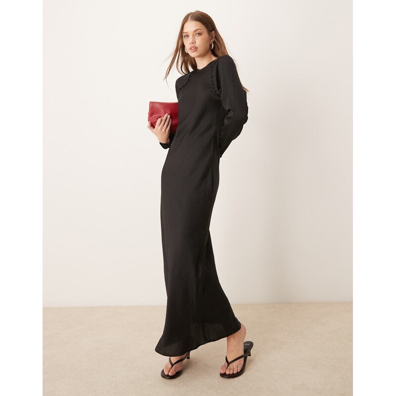 ASOS DESIGN satin biased maxi dress with button detail in black