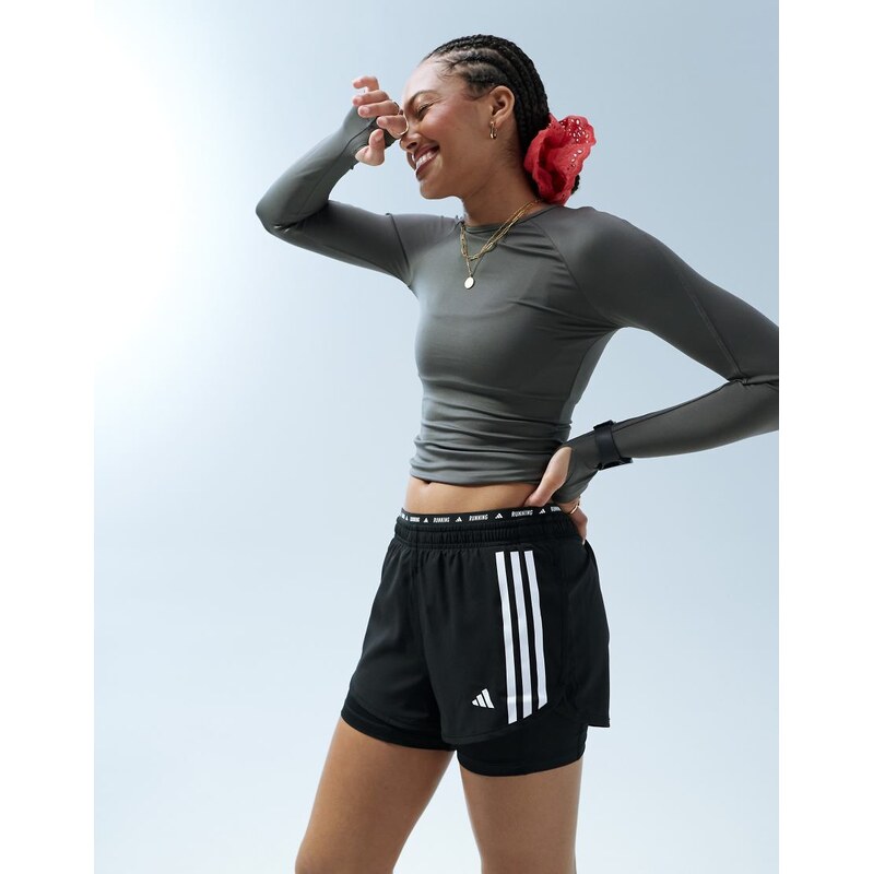 adidas performance adidas Running own the run 2 in 1 shorts in