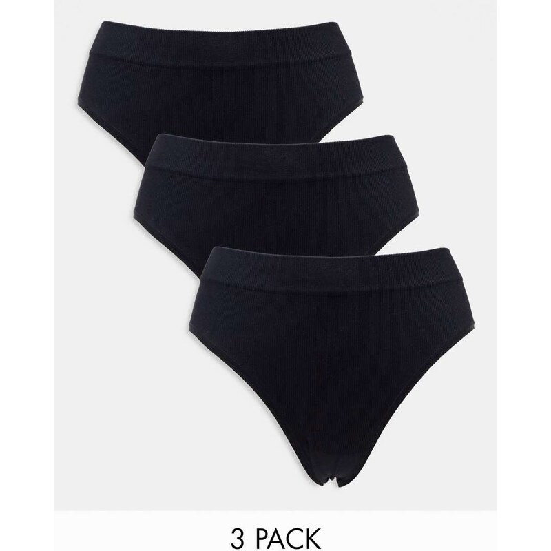 Lindex 3-pack high waist seamless ribbed brazilian brief in black 100067952