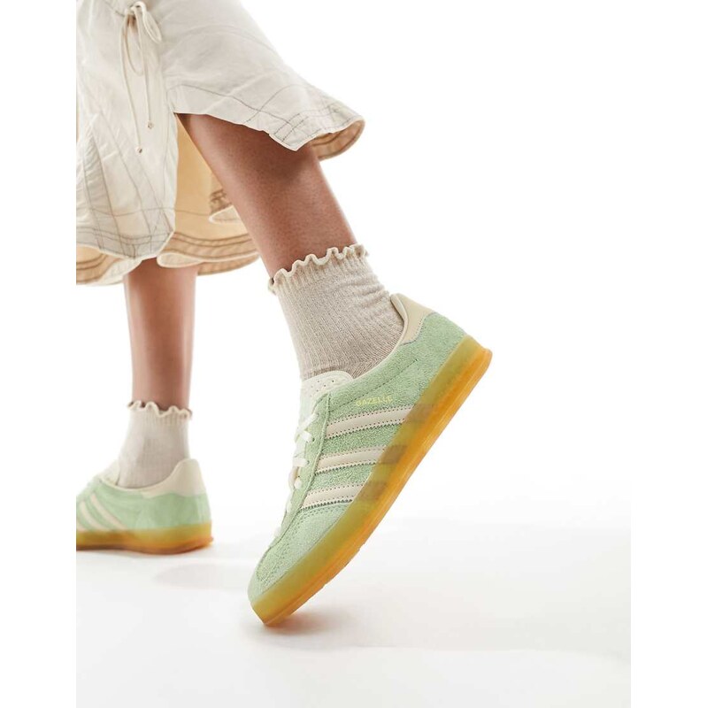 adidas Originals Gazelle Indoor trainers in lime green and