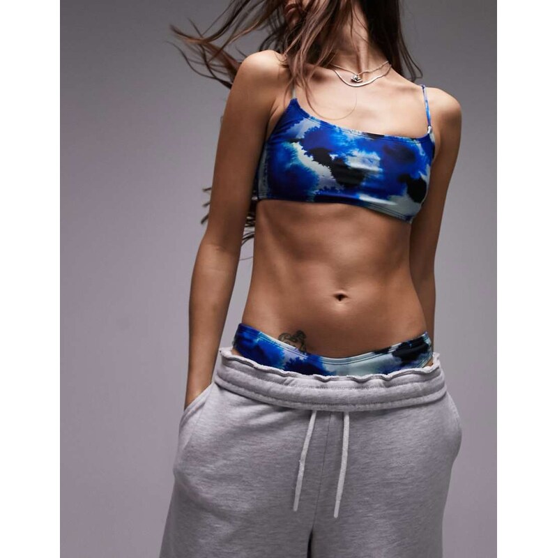 Topshop mix and match square neck cami bikini top in ink print