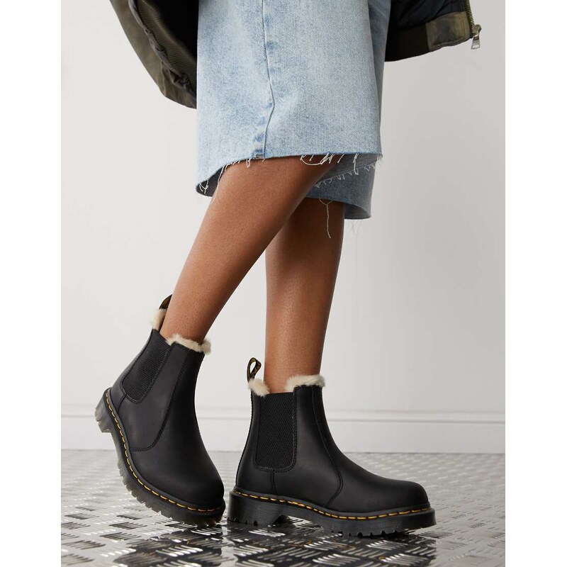 Dr Martens 2976 leonore fur lined chelsea boots in black leather 100068317