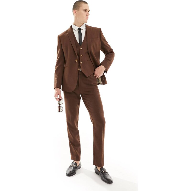ASOS DESIGN wedding slim wool mix suit trouser in brown