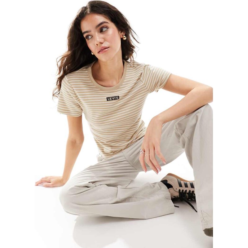 Levis Rickie t-shirt with small logo in cream stripe-White 100069139