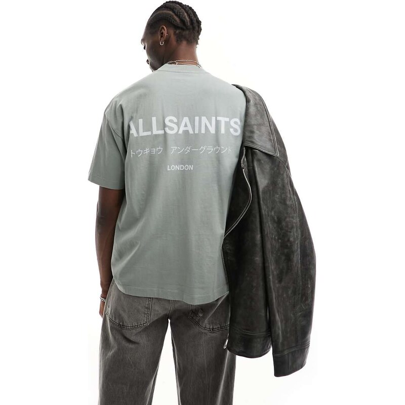 AllSaints Underground oversized t-shirt in metallic grey