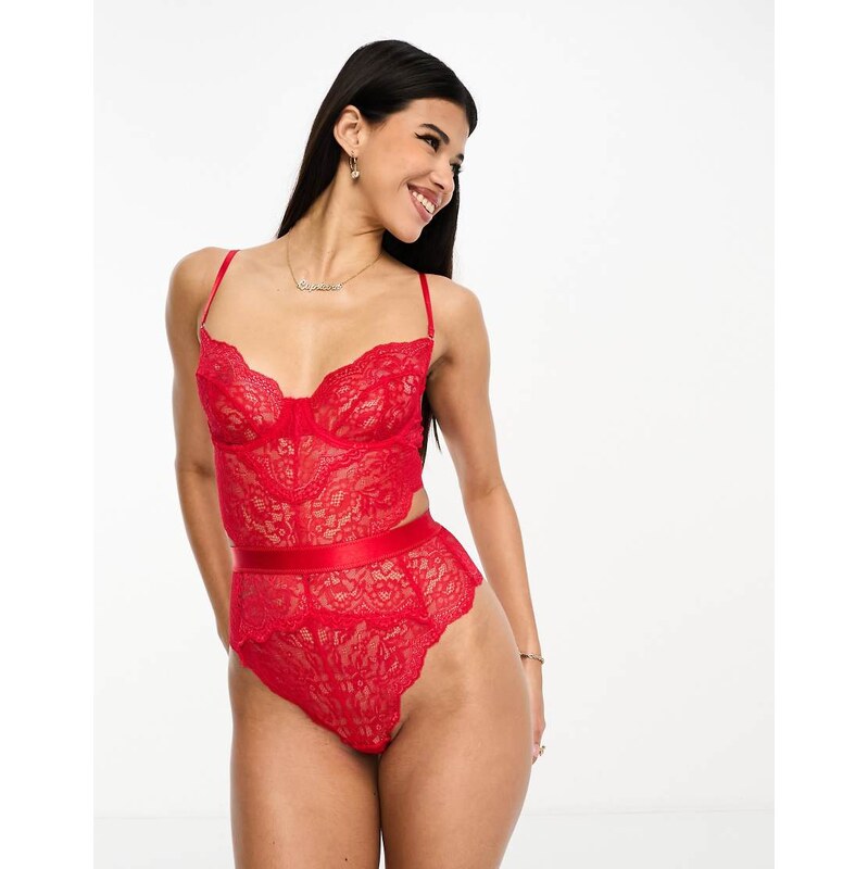 Ann Summers Hold Me Tight Lace Underwired Bodysuit in red - RED 100069429