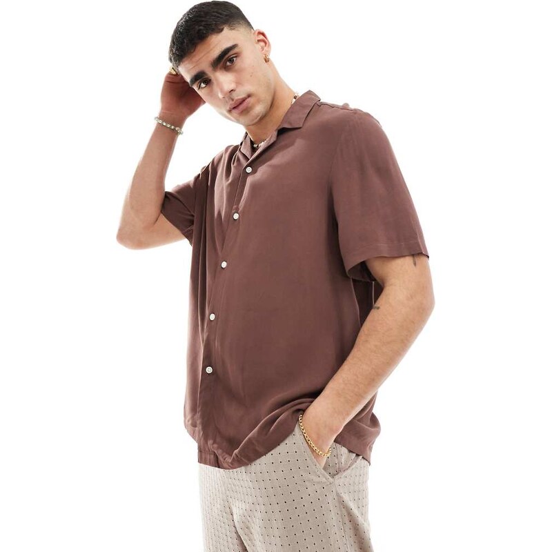 ASOS DESIGN relaxed fit viscose shirt with revere collar in