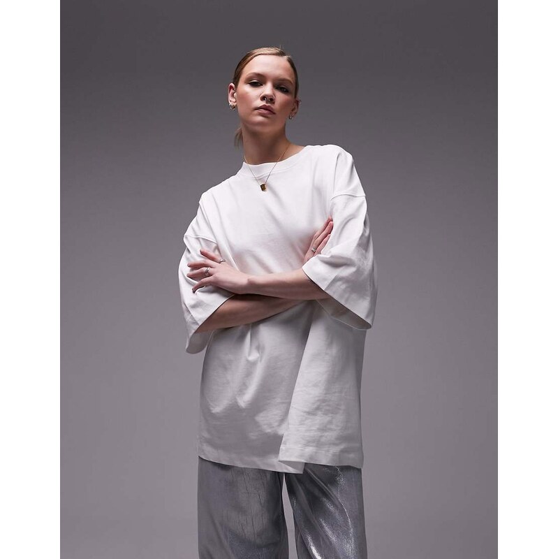 Topshop oversized drop shoulder tee in white