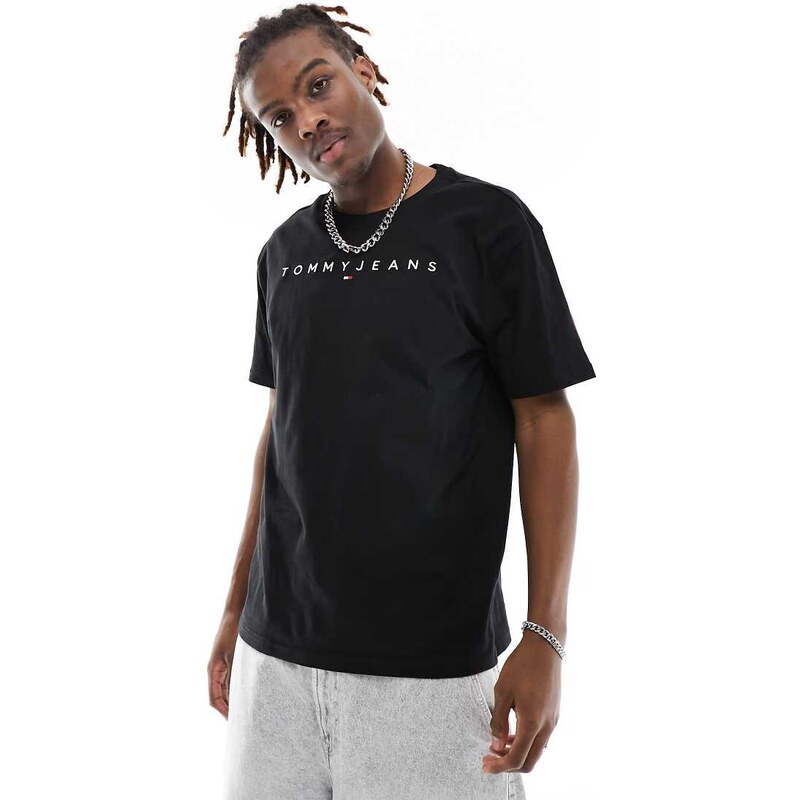 Tommy Jeans regular linear logo t-shirt in black