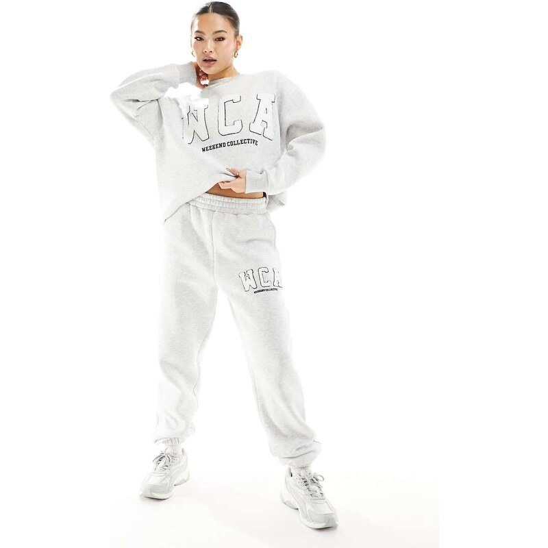 ASOS DESIGN Weekend Collective jogger with varsity logo in grey