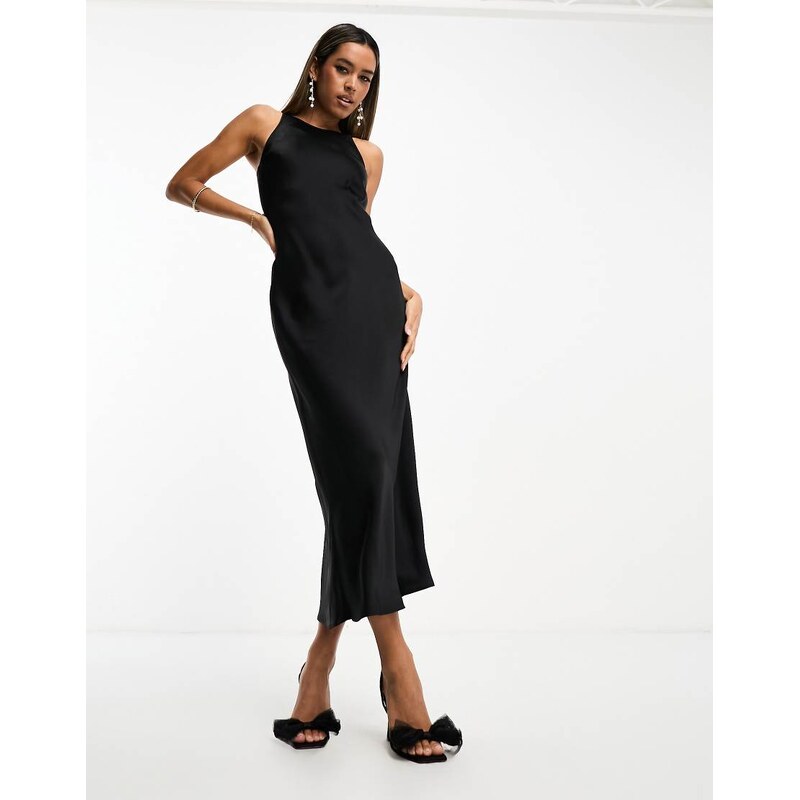 & Other Stories bias cut satin midi dress in black 100071714