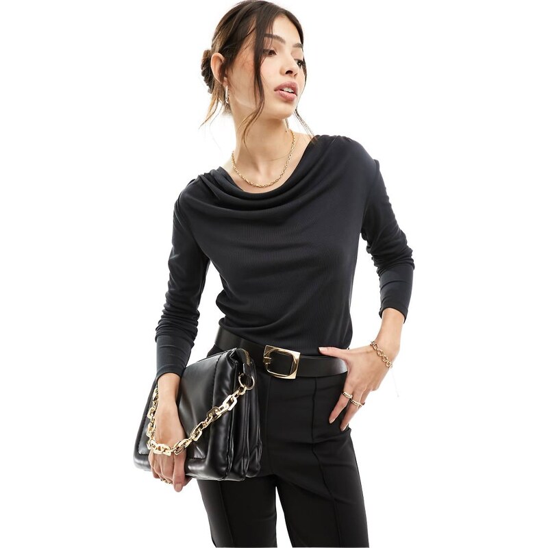 Vero Moda cowl front long sleeve top in black 114841141