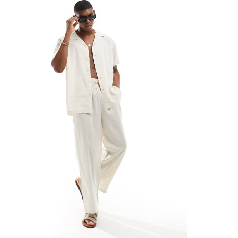 South Beach linen blend beach trouser in sand-White