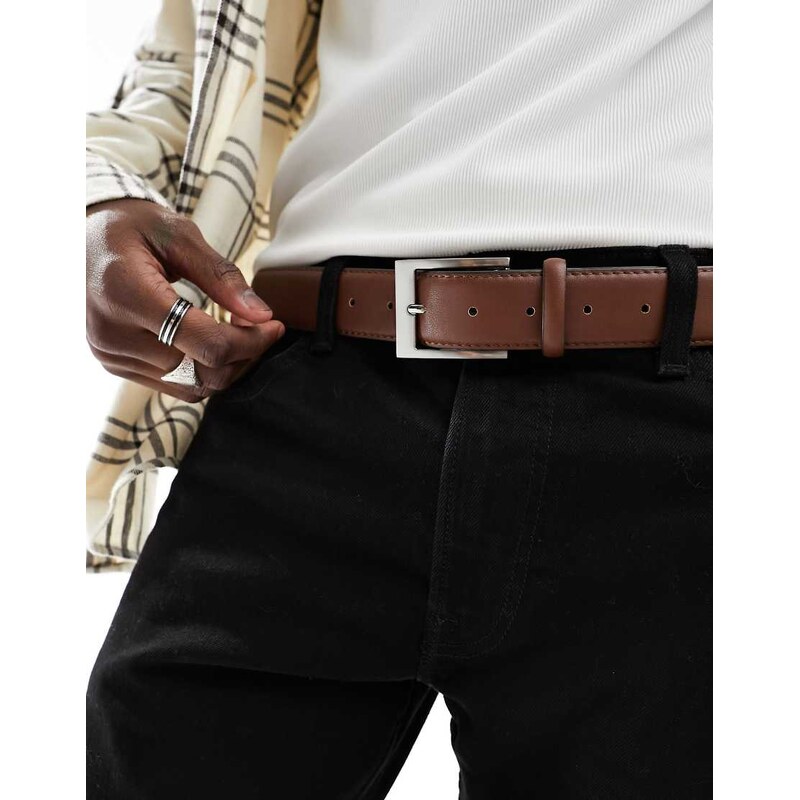 New Look faux leather smart belt in brown