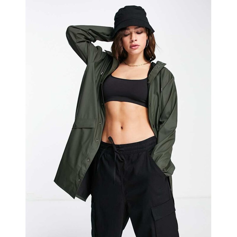 Rains 12020 unisex waterproof long jacket in green 102705070