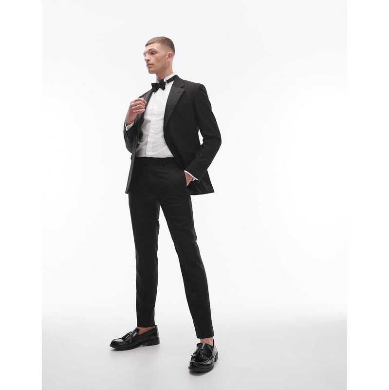Topman skinny tux suit trousers in black