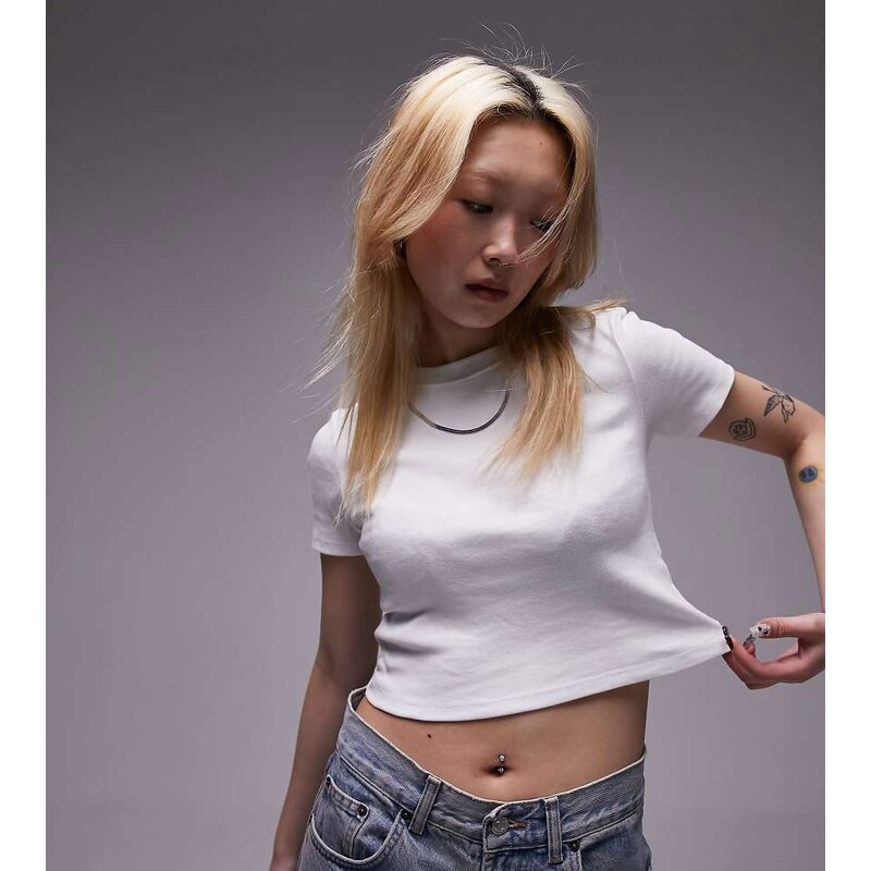 Topshop Petite shrunken everyday tee in white 100073245