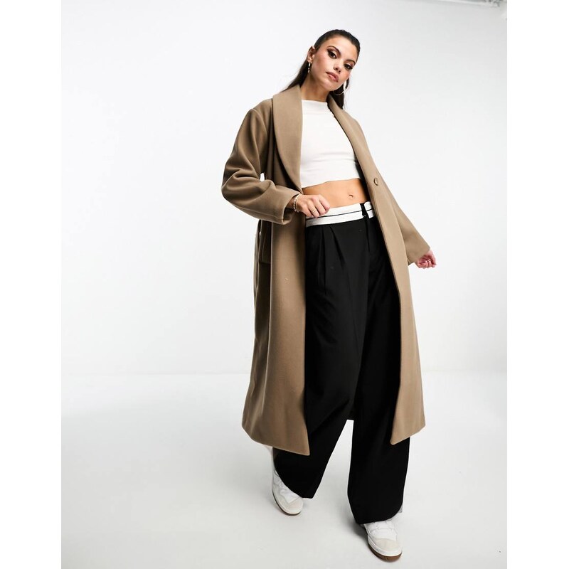 Monki belted oversized coat in taupe-Neutral 101736861