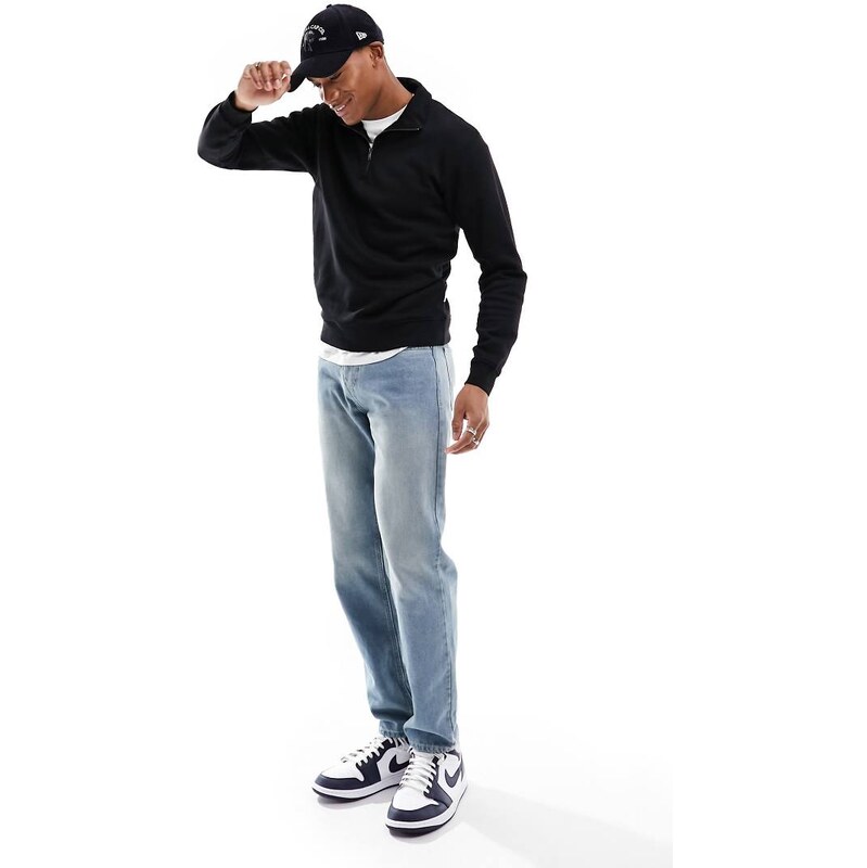 Jack & Jones relaxed fit quarter zip sweat-Black
