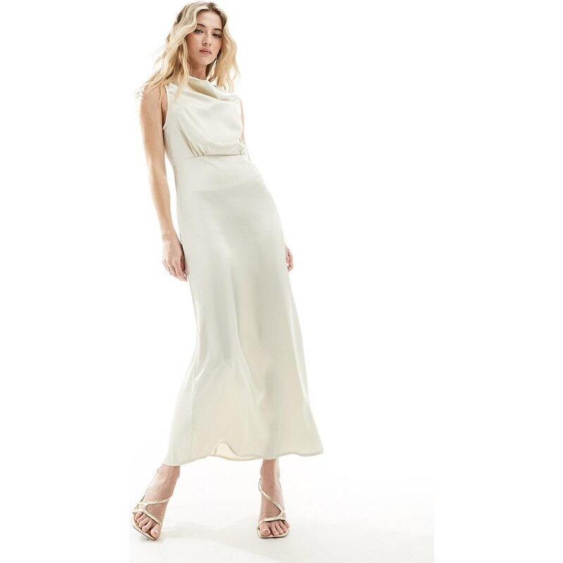Vila Bridal cowl neck maxi dress in cream-Neutral