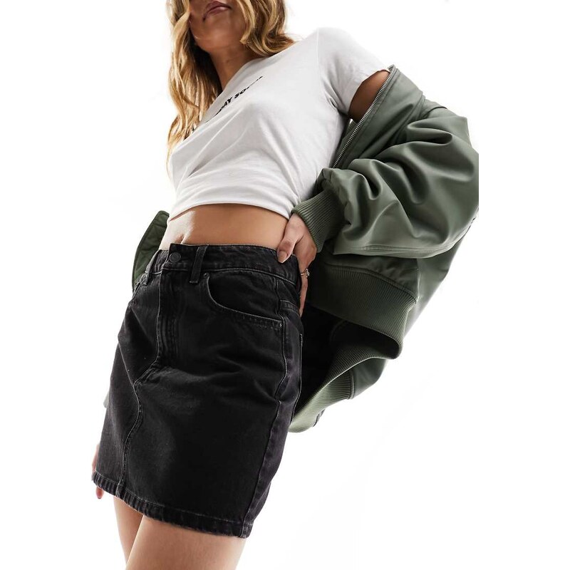 ASOS DESIGN denim high waist mini skirt in black 100073928