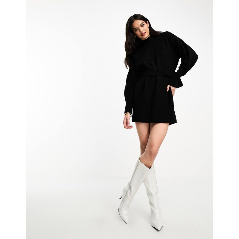 & Other Stories belted knitted dress in black