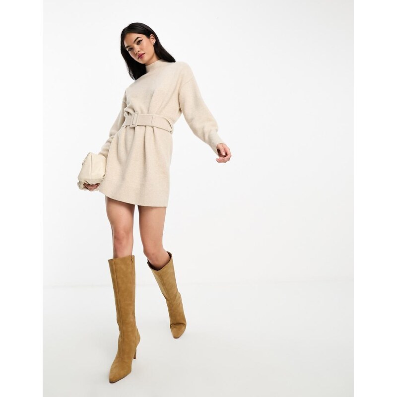 & Other Stories belted knitted dress in light beige-Neutral 102194035