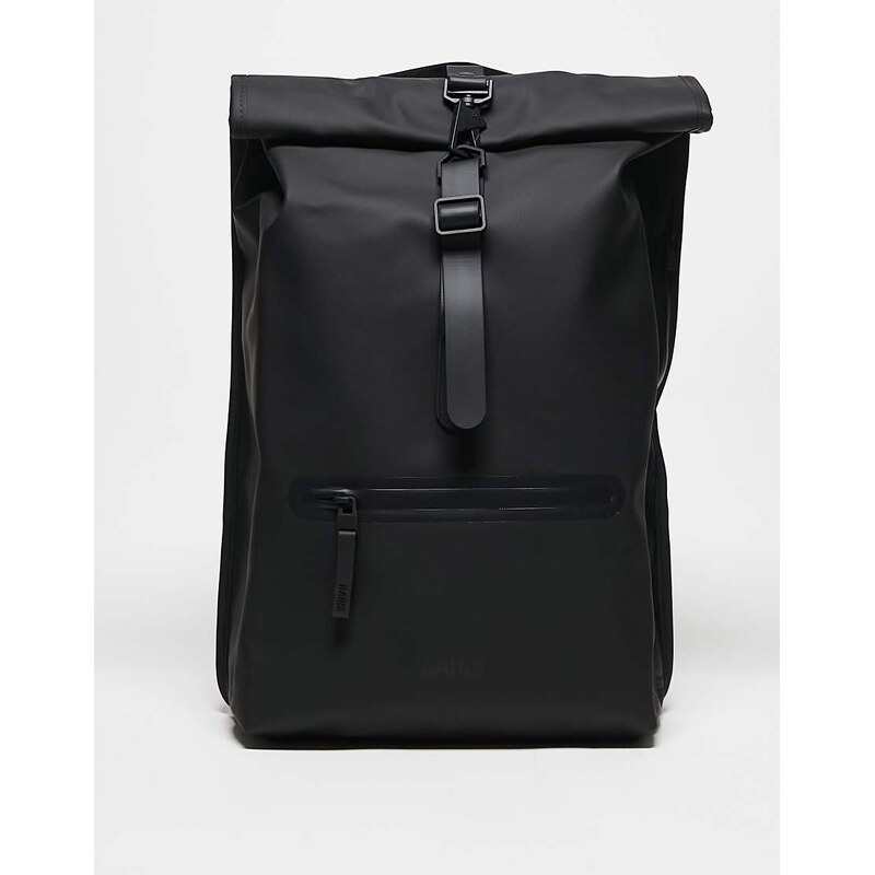 Rains 13320 unisex waterproof roll top backpack in black 101144741