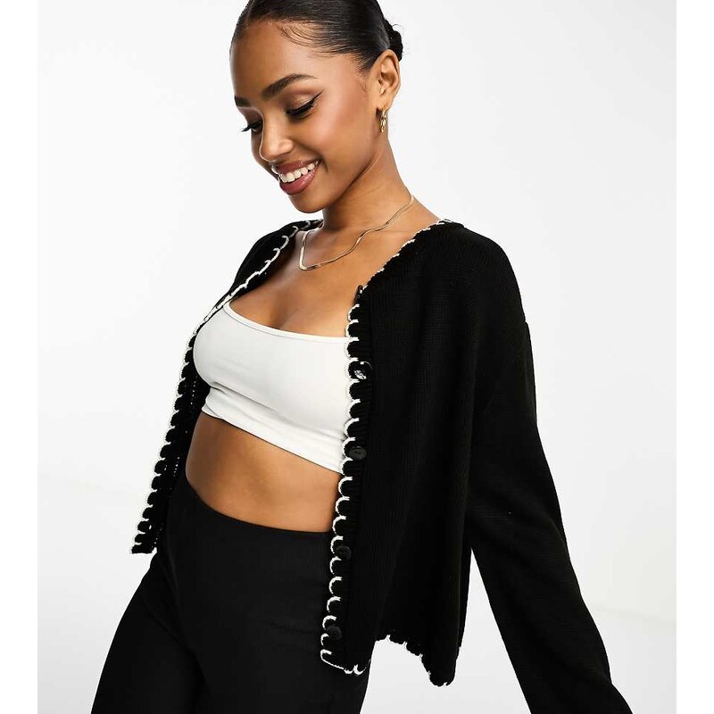 Miss Selfridge ASOS DESIGN blanket stitch cardigan in black 100290461