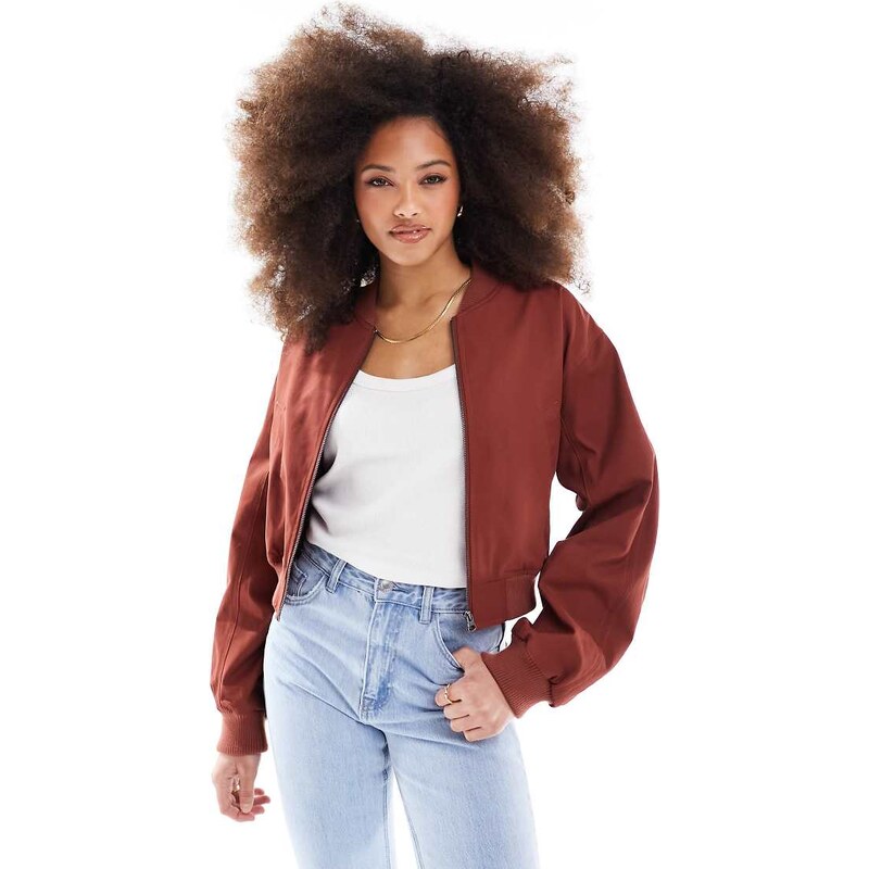 ASOS DESIGN washed cotton summer bomber jacket in terracotta-Orange 100074744