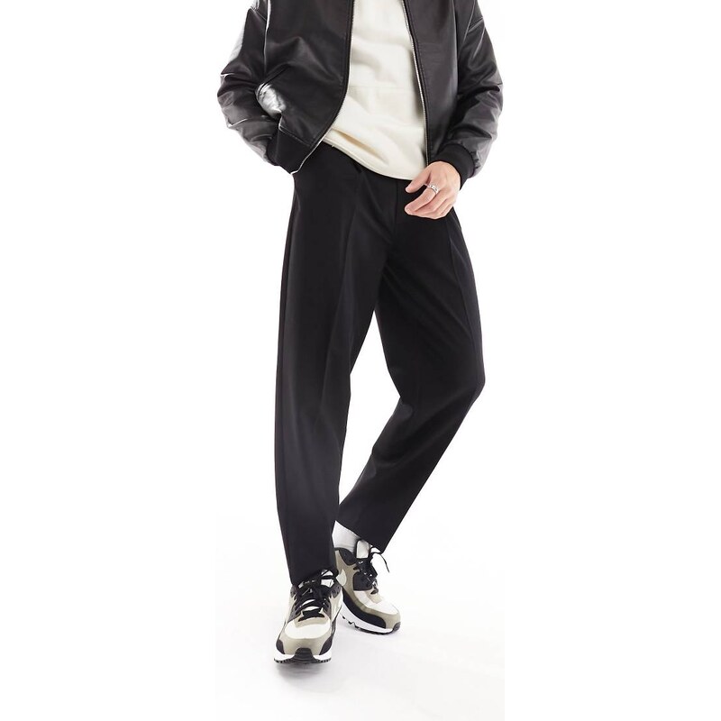 ASOS DESIGN smart oversized tapered fit trousers in black