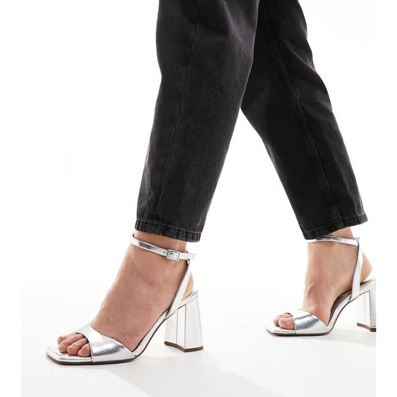 ASOS DESIGN Wide Fit Hotel barely there block heeled sandals in silver 100077316